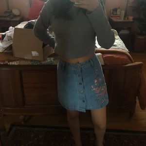 Button Up jean embroidery skirt